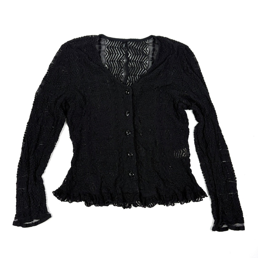 VTG 90s Zoe Mesh Lace Cardigan Womens Sz L Black Whimsigoth Dark Romantic Grunge